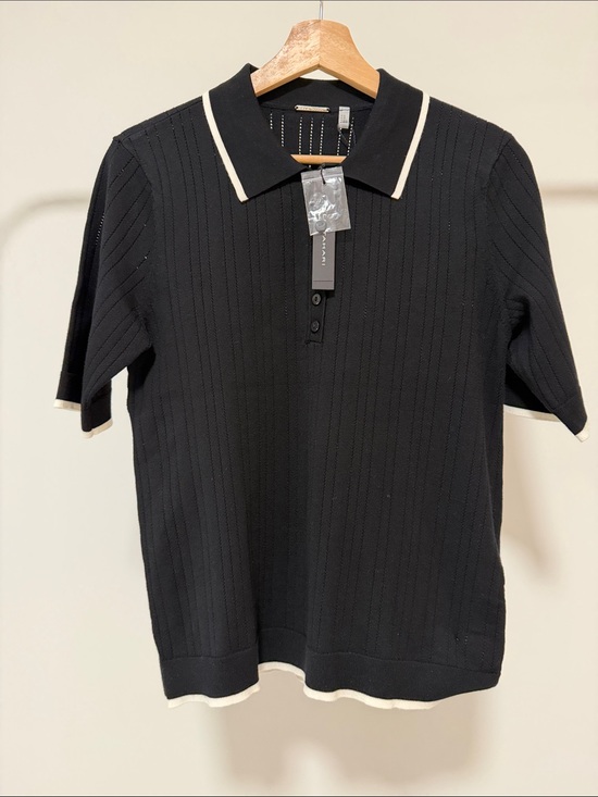 Tahari Tops - New! Elie Tahari Women Black Polo Shirt with White Trim - Elegant Short Sleeve